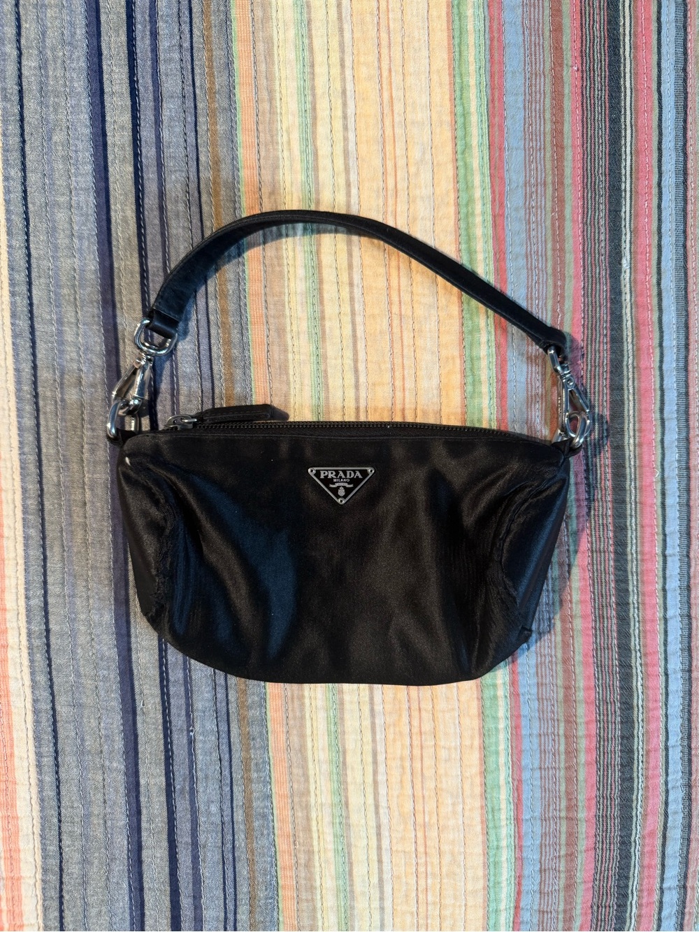 Prada Black Nylon Mini Shoulder Bag with Silver Hardware